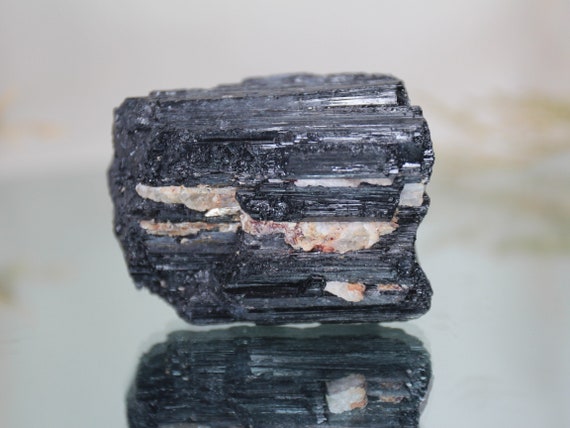 Raw Black Tourmaline Crystal Cluster with Quartz Inclusions, AA Quality Schorl, 7.3 oz from Brazil