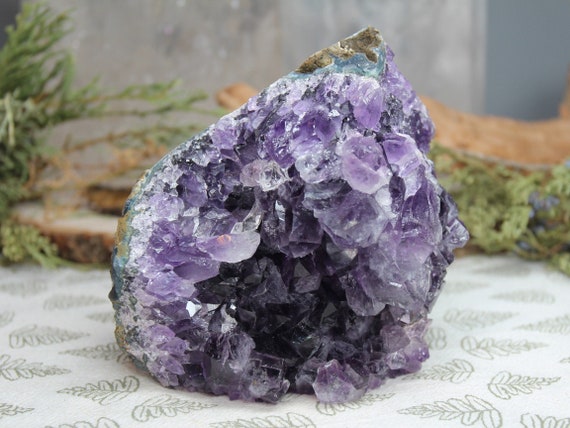 AAA++ 1.91 lb Deep Purple Amethyst Cluster with Rainbows and Raw Edge, Spiritual Energy, 30.5 oz from Brazil