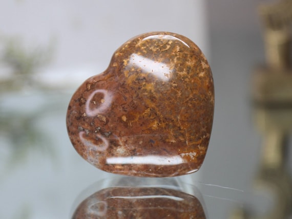 Speckled Ocean Jasper Polished Crystal Heart, 0.8 oz A Quality, Jasper Carved Puff Heart from Madagascar