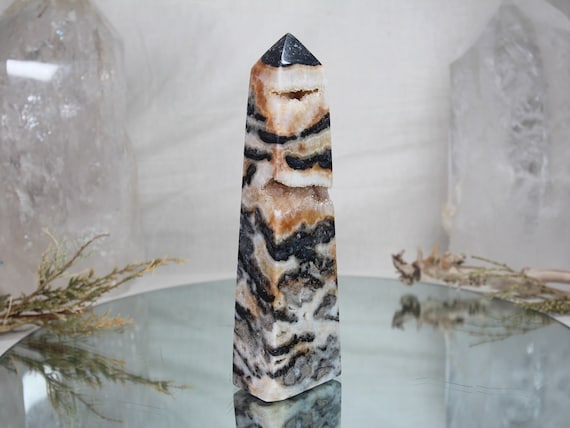 RARE Zebra Jasper Crystal Obelisk with Quartz and Druzy, AAA++ Quality, 1.04 lb/ 16.6 oz Rare Jasper Tower from Indonesia