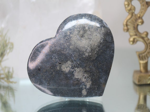 Jasper and Marcasite Heart, Stone of Soul Attraction, AA Quality, 5.6 oz Polished Crystal from Indonesia, Energy Healing, Free Shipping