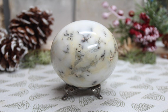 77.3 mm White Dendritic Agate Crystal Sphere, 1.13 lb, 18.1 oz Crystal Ball from Brazil