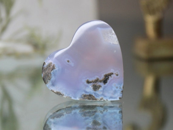 Purple Moss Agate Carved Heart, "Stone for Growth", AAA+ Quality, 0.3 oz Polished Rare Purple Moss Agate Crystal from Indonesia