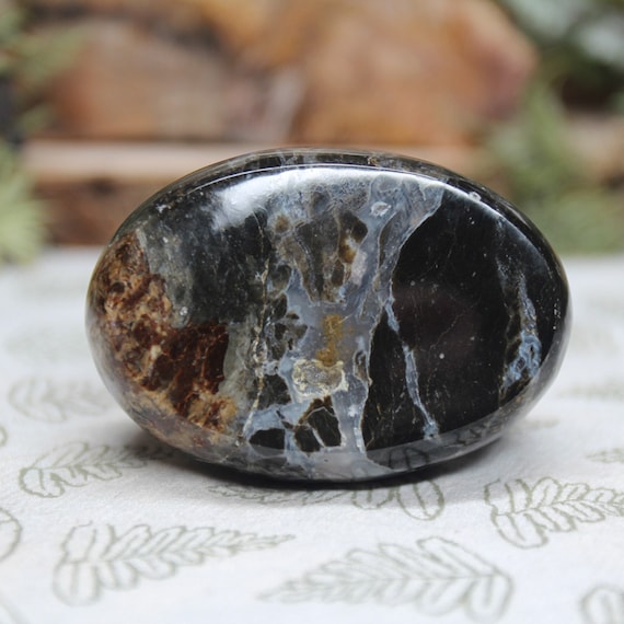 AAA+ Black Opal Crystal Palmstone with Druzy, 3.0 oz Polished Black Opal Polished Handheld Crystal from Indonesia