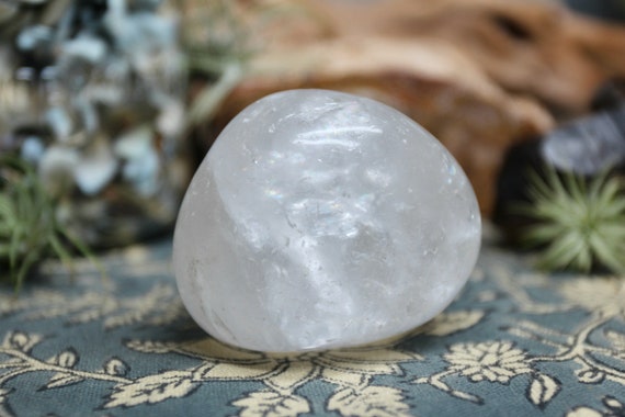 A+ 0.52 lb Clear Quartz Polished Crystal with Rainbow Foils, Crystal Palmstone,  Exceptional Quality, 8.4 oz from Brazil