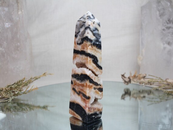 RARE Zebra Jasper Crystal Obelisk with Quartz and Druzy, AAA+++ Quality, 14.8 oz Rare Jasper Tower from Indonesia
