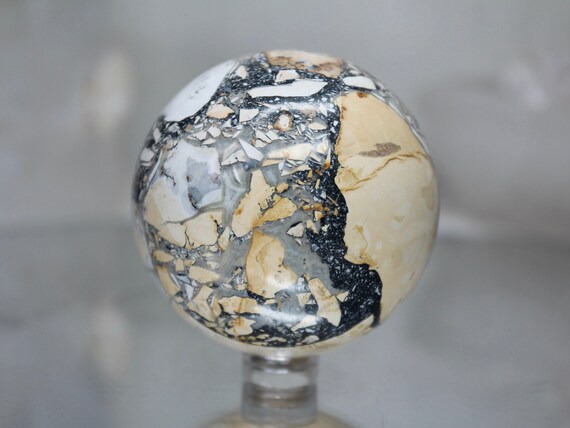 54.1 mm Maligano Jasper Sphere w/ Quartz, AAA+ Quality, 11.9 oz Rare Jasper Tower from Indonesia, High Vibration, Energy Cleanse, Free Ship