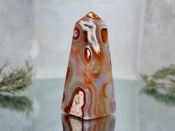 Carnelian and Quartz Crystal Obelisk, AAA+++ Quality, 9.1 oz Polished Crystal Tower from Indonesia, Energy Cleansed, Free Fast Shipping