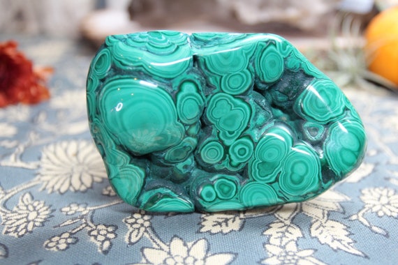 AA 0.52 lb Malachite Chrysocolla Polished Freeform Crystal, Raw Edge, 8.3 oz from Brazil