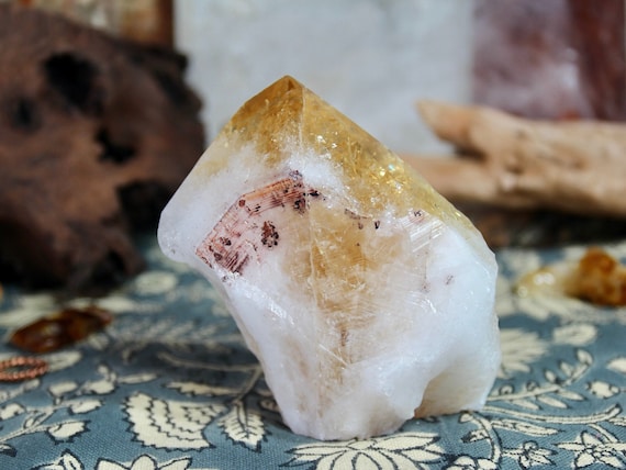 Citrine Crystal Generator Point with Rainbows from Brazil, Top Polish Raw Edge, 16.4 oz from Brazil