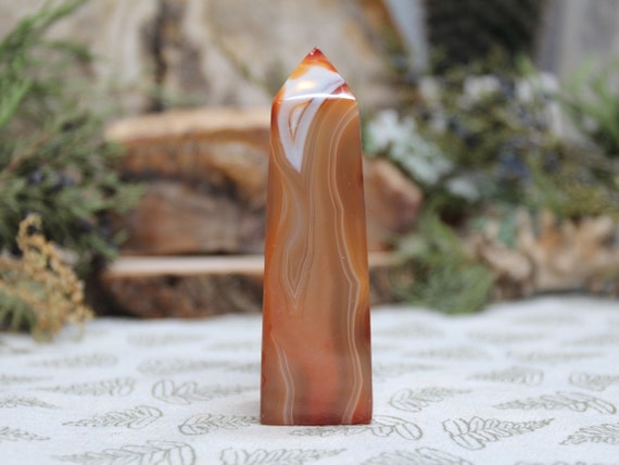 AA+ Banded Carnelian Crystal Obelisk Tower, 3.7 oz Polished Crystal from Indonesia