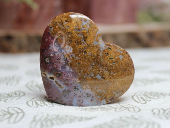 AA+ Ocean Jasper Heart with Druzy, 1.3 oz Polished Palmstone from Indonesia