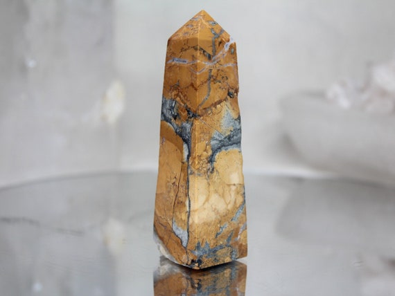 Maligano Jasper Obelisk with Quartz, AAA+ Quality, 5.7 oz Rare Jasper Tower from Indonesia, High Vibration, Energy Cleanse, Free Fast Ship