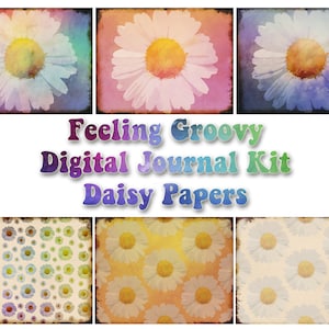 Kit de diario digital Feeling Groovy, páginas de diario de margaritas tie-dye, diario hippie, kit de diario imprimible de margaritas, páginas de diario de colores boho