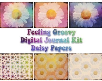 Feeling Groovy digital journal kit, tie dye daisy journal pages, hippie journal, daisy printable journal kit, boho colorful journal pages