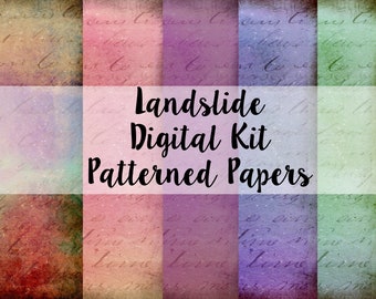 Landslide Digital Kit Patterned Papers #2, boho junk journal kit, journal printable pages