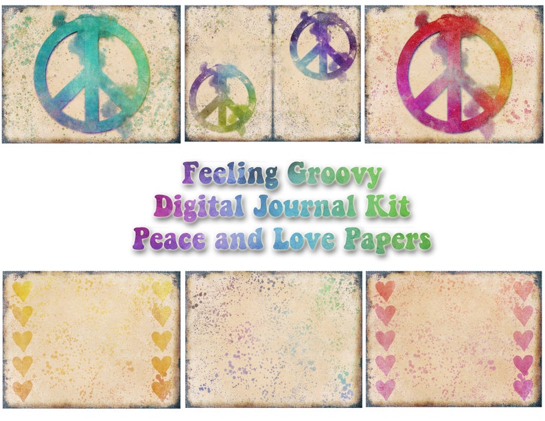 Feeling Groovy The Complete Collection junk journal digital papers, tie dye printable, paisley journal kit, boho ephemera, tags, envelopes image 5