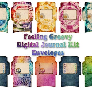 Feeling Groovy The Complete Collection junk journal digital papers, tie dye printable, paisley journal kit, boho ephemera, tags, envelopes image 6