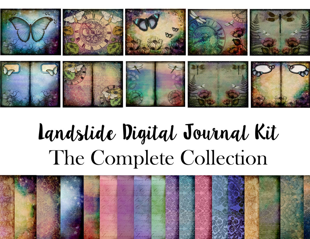 Landslide Digital Journal Kit Collection, Boho Junk Journal Kit, Boho ...