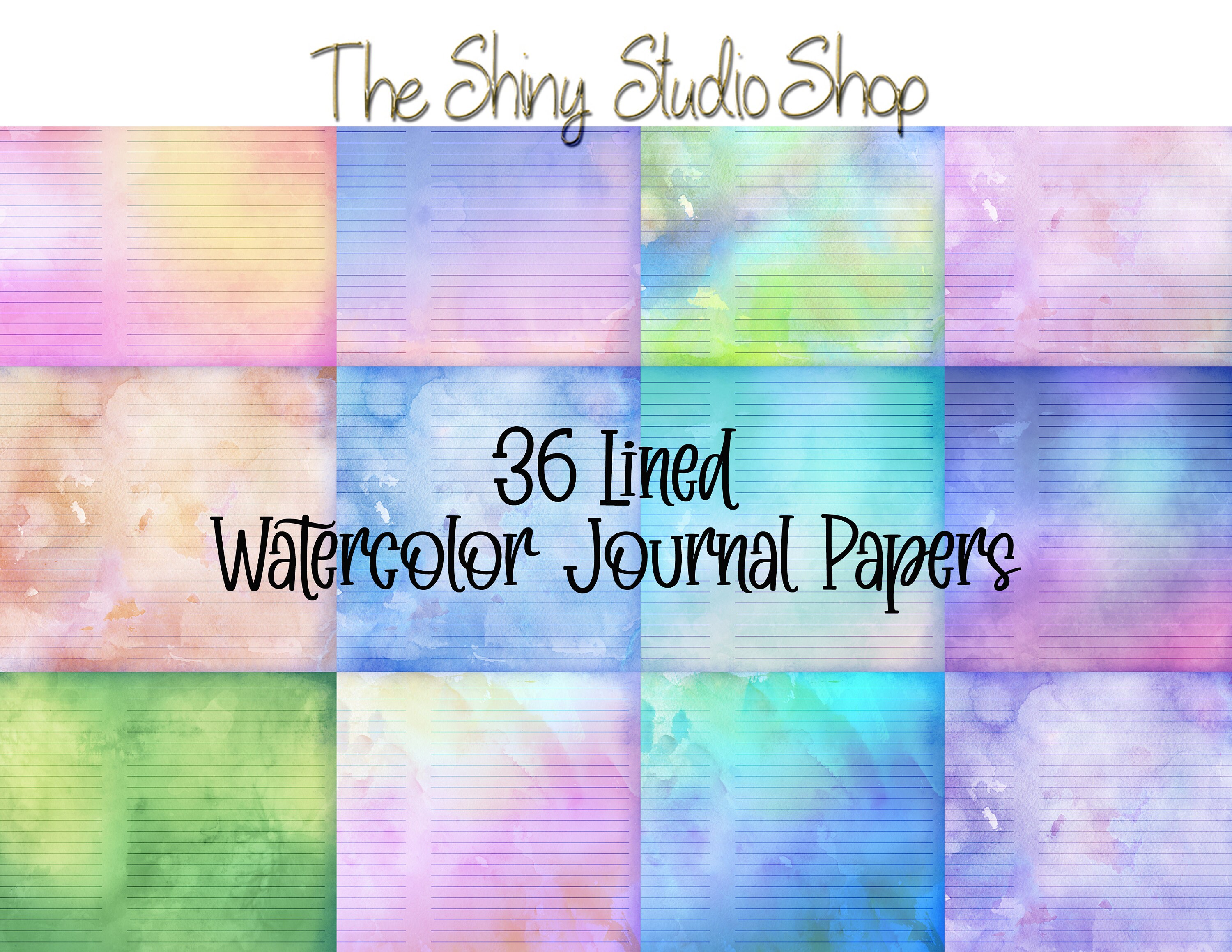 36 Lined Watercolor Journal Papers, Boho Junk Journal Papers, Lined ...