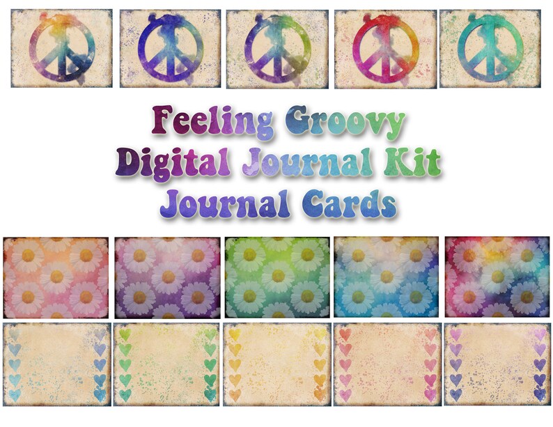 Feeling Groovy The Complete Collection junk journal digital papers, tie dye printable, paisley journal kit, boho ephemera, tags, envelopes image 7