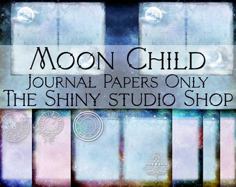 Moon Child journal papers, moon journal, astrology journal, boho zodiac printable, moon phases junk journal, zodiac digital kit