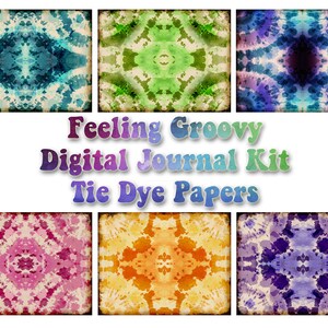 Kit de diario digital Feeling Groovy, páginas de diario tie-dye, diario hippie, kit de diario imprimible paisley, páginas de diario coloridas boho