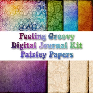 Feeling Groovy The Complete Collection junk journal digital papers, tie dye printable, paisley journal kit, boho ephemera, tags, envelopes image 2