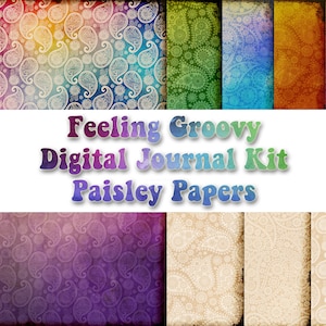 Kit de diário digital Feeling Groovy, páginas de diário tie-dye, diário hippie, kit de diário paisley para impressão, páginas de diário colorido boho