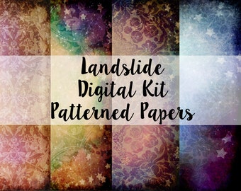 Landslide Digital Kit Patterned Papers #1, boho junk journal kit, printable journal pages
