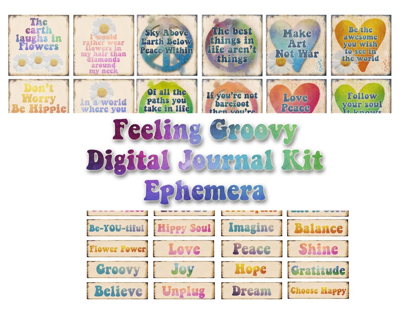 Feeling Groovy The Complete Collection junk journal digital papers, tie dye printable, paisley journal kit, boho ephemera, tags, envelopes image 9