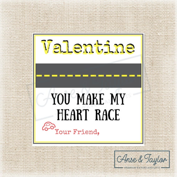 Printable You Make My Heart Race Valentine Tag Race Car