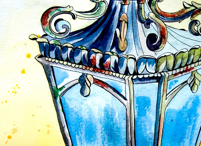 Old lantern painting original watercolor steampunk lamp Etsy