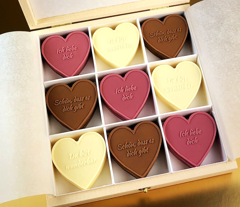 Schoko-Herzen-Box „Für dich“ Perfekt till Valentinstag, Hochzeitstag, Verlobung, Geburtstag, Muttertag bild 1