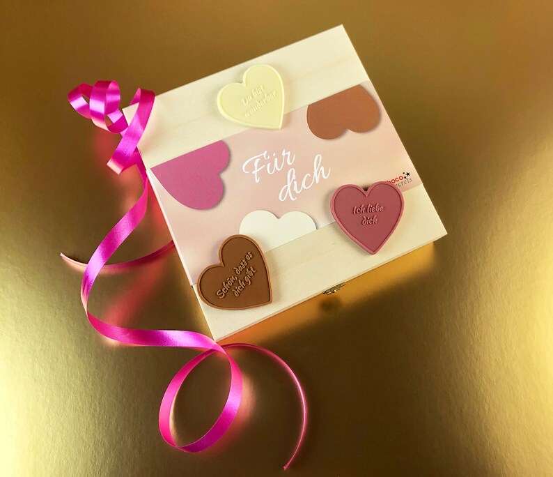 Schoko-Herzen-Box „Für dich“ Perfekt till Valentinstag, Hochzeitstag, Verlobung, Geburtstag, Muttertag bild 4