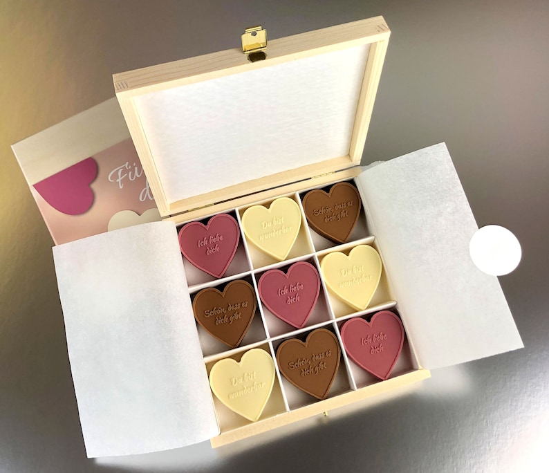 Schoko-Herzen-Box „Für dich“ Perfekt till Valentinstag, Hochzeitstag, Verlobung, Geburtstag, Muttertag bild 8