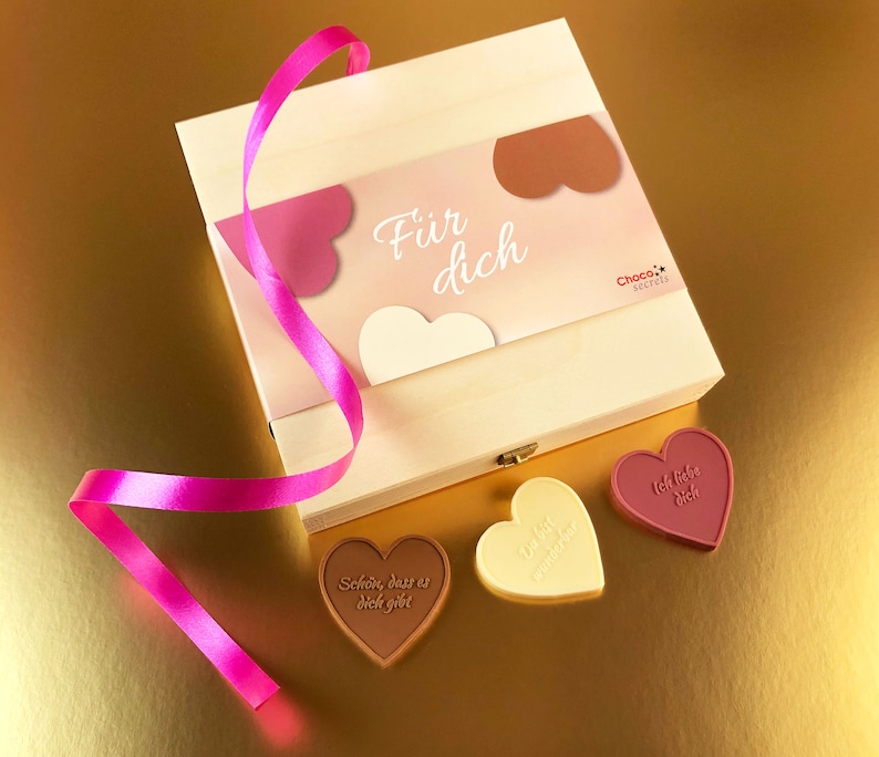 Schoko-Herzen-Box „Für dich“ Perfekt till Valentinstag, Hochzeitstag, Verlobung, Geburtstag, Muttertag bild 2