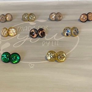 12mm Glitter Cabochon Earrings | Glass Cabochon Studs | Glitter Studs | Handmade Earrings