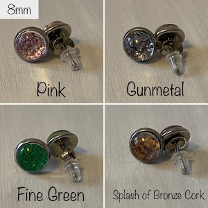 8mm Cabochon Earrings | Glitter Studs | Cork Studs | Glass Studs | Handmade Earrings