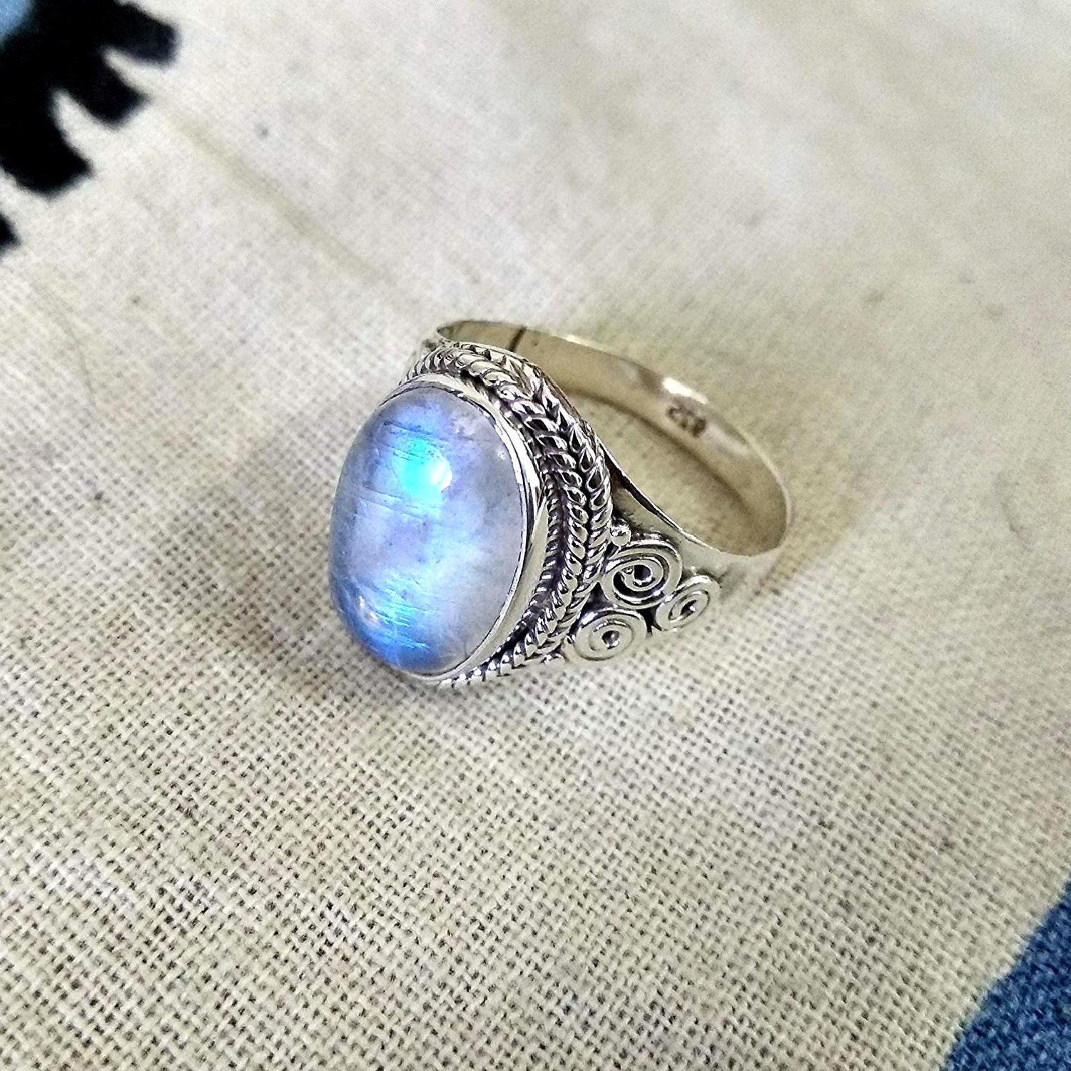 Stunning Sterling Silver Ring Moonstone Ring 925 Sterling Etsy