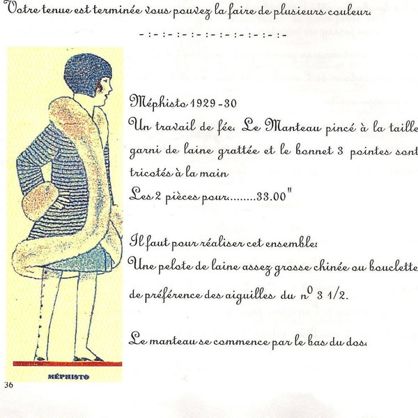 Explication tricot pour la poupée Bleuette poupée ancienne de 29 cm.  "Méphisto 1929/1930".