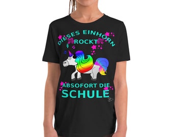 Unicorn - School Ingenutory Girls Tshirt - This Unicorn Rocks The School Youth Short Sleeve T-Shirt