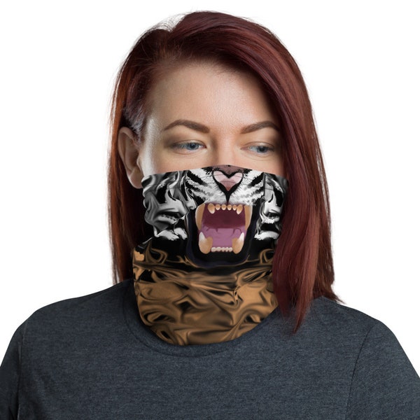 Facemask - shield handmade drawn tiger mouth Face Neck Gaiter
