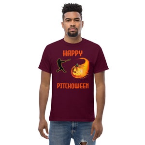 Pumpkin Happy Pitchoween funny Baseball Halloween Outfit unisex hevyweight tee