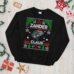 Zander Claus ® pull de Noël laid pêcheur pull unisexe