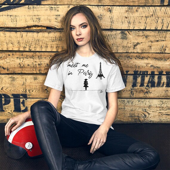 Meet Me in Paris Woman Drawn Eiffel Tower From Paris With Love Short sleeve Unisex T shirt Etsy