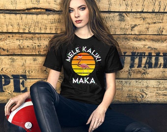 Mele Kalikimaka Christmas Hawaii hawaiian christmas lights cute Flamingo Short-Sleeve Unisex T-Shirt