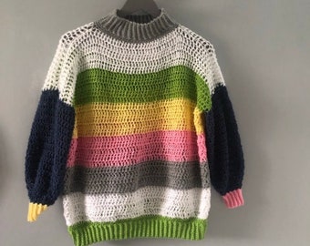 80's Crochet Sweater Pattern, Crochet Jumper Pattern