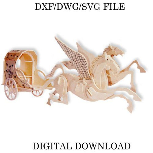 DXF/DWG Winged Horse/Laser Cut File/DIY/Crafts/3D Puzzle Construction/Digital Pattern Template/Instant Download/Pegasus/Flying Horse/