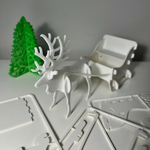 Decorazione natalizia stampata in 3D/puzzle/un cervo con una slitta/decorazione da tavolo/facilità di montaggio/istruzioni incluse/gioco puzzle per bambini
